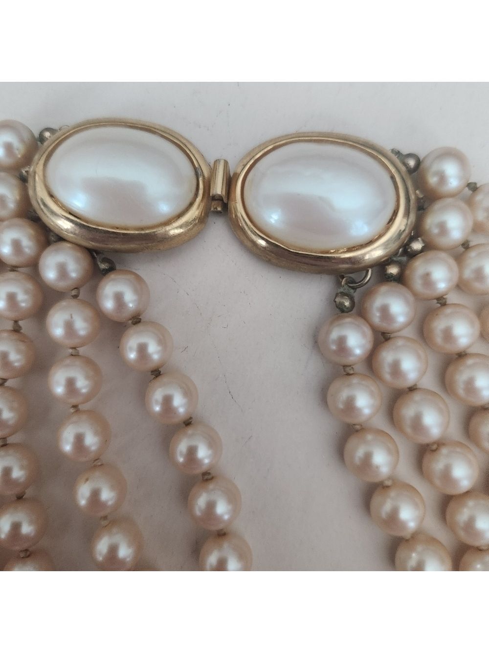 VTG DONALD STANNARD Gold tone Faux Pearl Multi Strand Beaded Necklace 16" - Picture 2 of 8